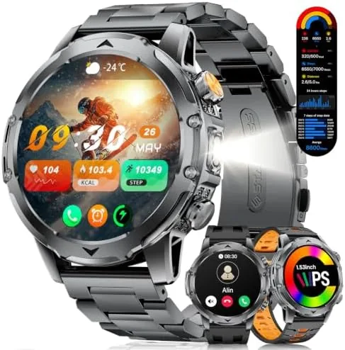 Military smart watch with a gunmetal case worn on a wrist
