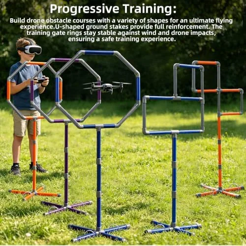 The Drone Obstacle Course Kit 3 Hoop Sizes (27", 23", 20") in real use