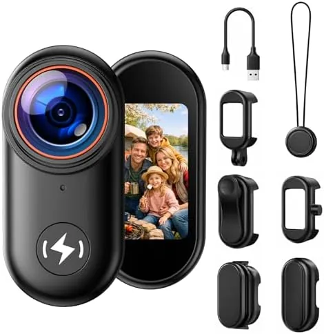 4K mini body camera clipped to a shirt collar with its magnetic mount