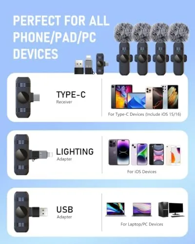 Close look at the 4 Wireless Lavalier Microphones Systems for iPhone Android Phone Pad build quality