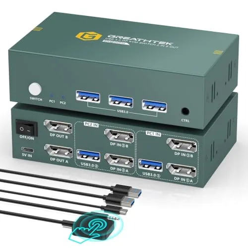 GREATHTEK 8K@60Hz DisplayPort KVM Switch 2 Monitors 2 Computers | 2 Port KVM Shares Review: Tested and Rated