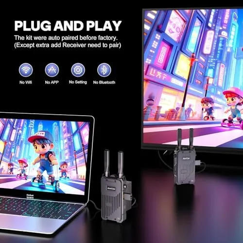 Detail shot of the Wireless HDMI Transmitter & Receiver 1312ft, 5G 0.05s Latency 1080P features