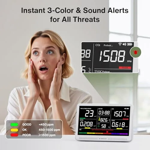 Another view of the bonoch 16 in 1 Air Quality Monitor Indoor 7" Display