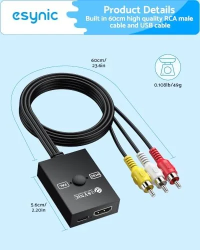 Close look at the eSynic Professional HDMI to AV Converter for Fire Stick Roku build quality