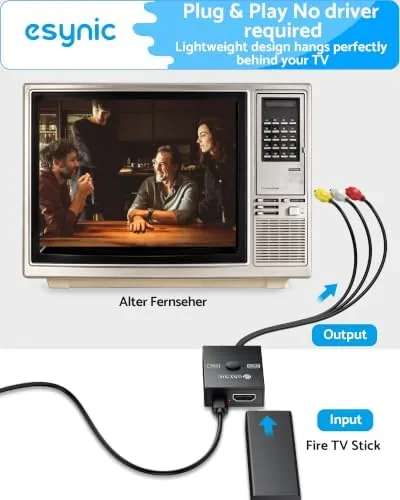 Another view of the eSynic Professional HDMI to AV Converter for Fire Stick Roku