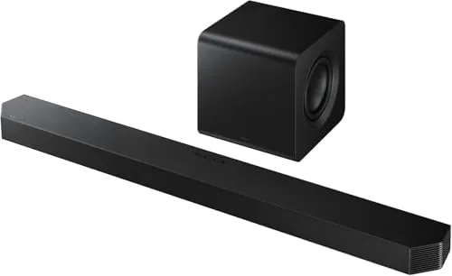 Front view of the Samsung HW-Q800F soundbar with wireless subwoofer