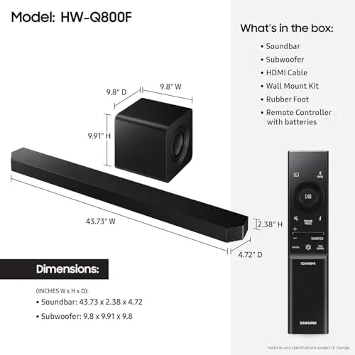 Side profile of the Samsung HW-Q800F showing the slim soundbar depth