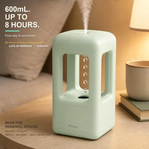 The 600mL Mini Cool Mist Humidifier with Anti-Gravity Water Drop Display in real use