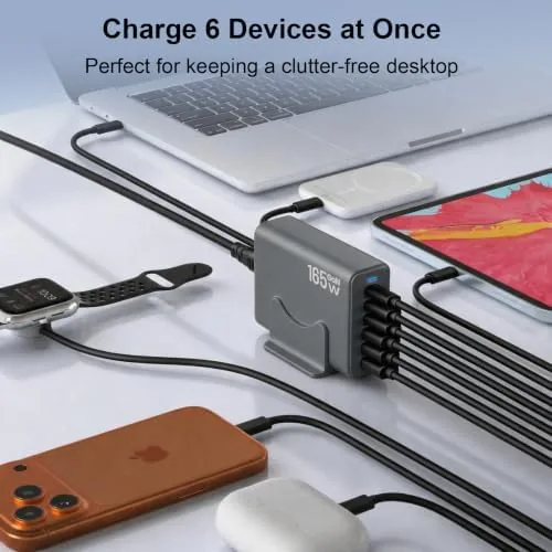 The 165W Charging Station, 6 Port Desktop Charger, 3 Ports 40W in real use