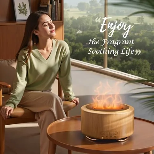 Close look at the Essential Oil Diffuser for Home: 500ml Fireplace Flame Light | build quality