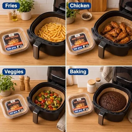 Another view of the Air Fryer Liners Disposable, 125 Pcs 8" Square Parchment Paper