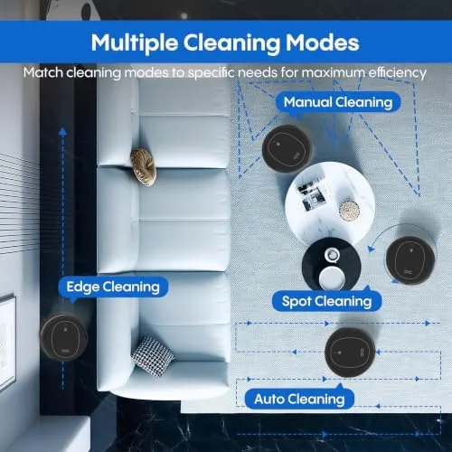 The robot vacuum collecting pet hair from a medium pile area rug