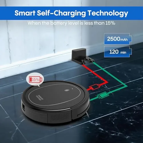 The robot vacuum docked and recharging at its base station