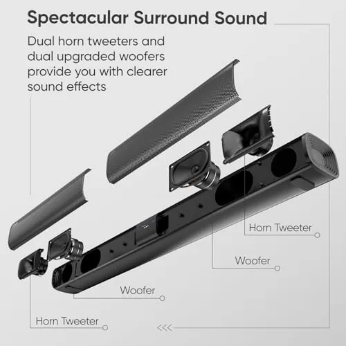 Close look at the Sound Bar for Smart TV, 80W 2.0 Channel Surround Sound build quality