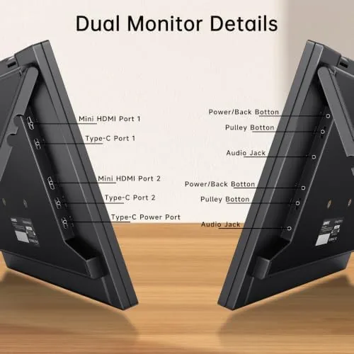 The monitor set up as a full dual screen home office on a desk