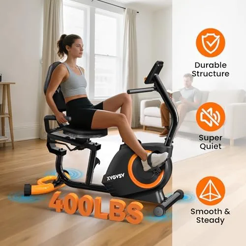 The LCD display and pulse sensors on the console of the recumbent bike