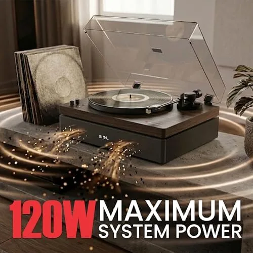 Close look at the AudioSource Vinyl Record Player, All-in-one Turntable with 2.1 Channel Built-in build quality