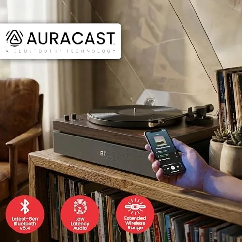 Detail shot of the AudioSource Vinyl Record Player, All-in-one Turntable with 2.1 Channel Built-in features