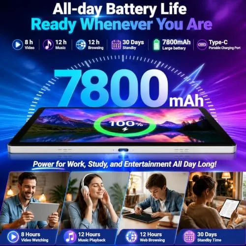 Detail shot of the 2026 Android 16 Tablet 11inch, 32GB +256GB +1TB Expand, 7800mAh features