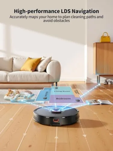 The robot vacuum app showing a laser built floor map with room labels