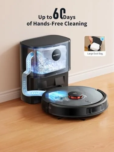The robot vacuum returning to the dock to empty its bin into the base
