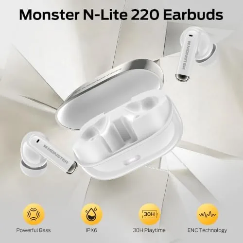 Close look at the Monster N-Lite 220 Wireless Earbuds, Bluetooth 6.0 Headphones, Clear Calls build quality