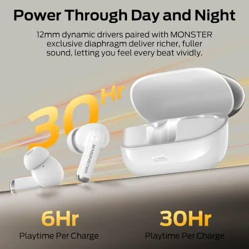 Another view of the Monster N-Lite 220 Wireless Earbuds, Bluetooth 6.0 Headphones, Clear Calls