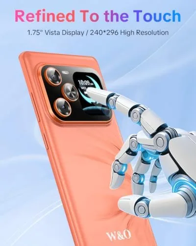 The rear display showing the time and a notification icon