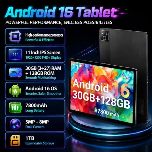 Close look at the 2026 Latest 11 Inch Android 16 Tablet, Tablet with 30GB build quality