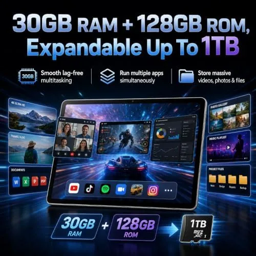 The 2026 Latest 11 Inch Android 16 Tablet, Tablet with 30GB in real use