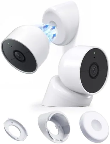 The magnetic wall mount holding a Google Nest Cam against an exterior wall