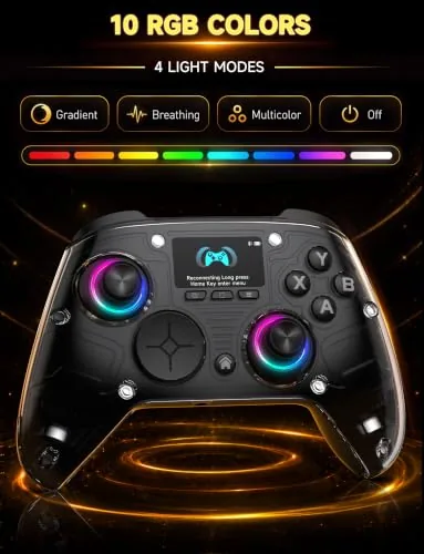 The AOC controller showing RGB lighting in a darker room