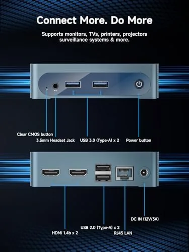 The mini PC mounted behind a monitor using the included bracket