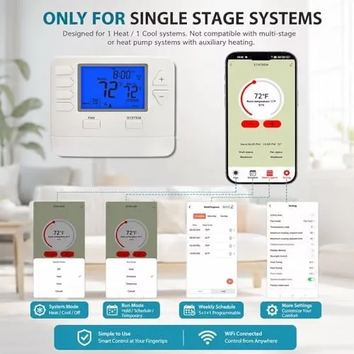 The app showing the current home temperature and mode on a phone screen