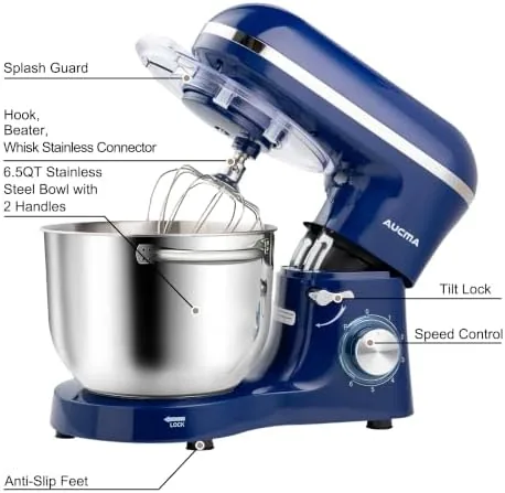 The mixer head tilted back showing the bowl removed