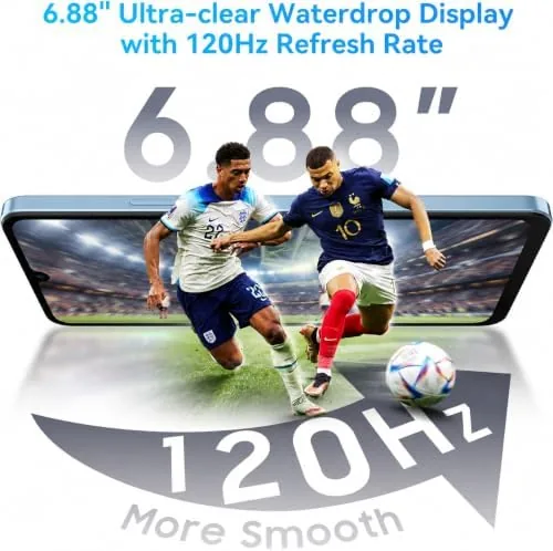 The phone display showing colorful content with smooth scrolling