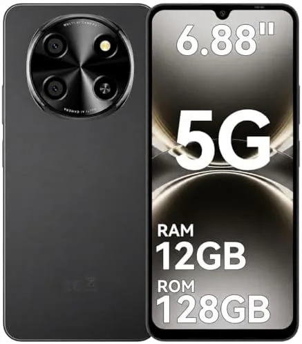 The black 2026 slim unlocked phone resting on a dark desk surface