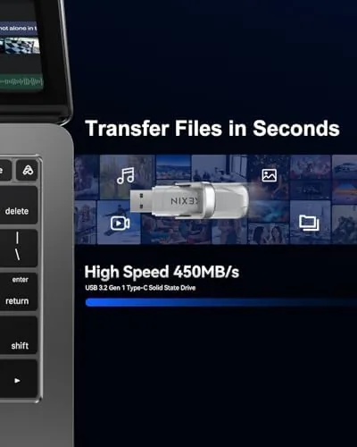 Another view of the KEXIN 128GB Type C Solid State Drive up to 450MB/s