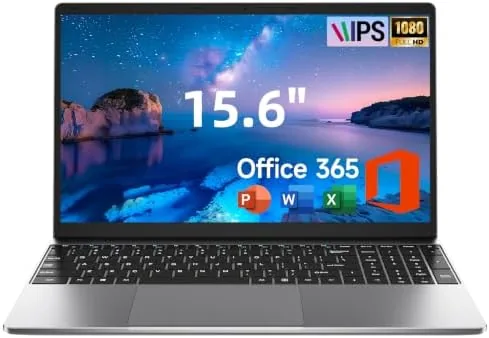 Front view of the 15.6 inch laptop open on a desk showing the display