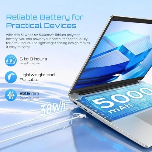 Side view of the 15.6 inch laptop showing the Type-C and USB ports
