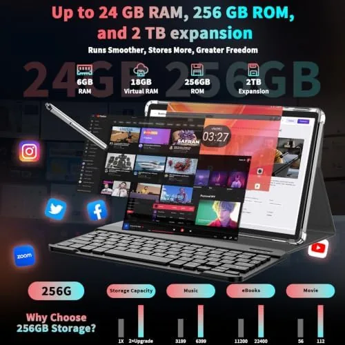 Detail shot of the 10 inch Tablet with Keyboard - Android 16 Tablet with features