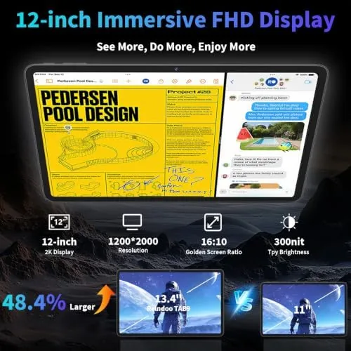 Another view of the Android 16 Tablet with Keyboard - 12 inch Tablet with