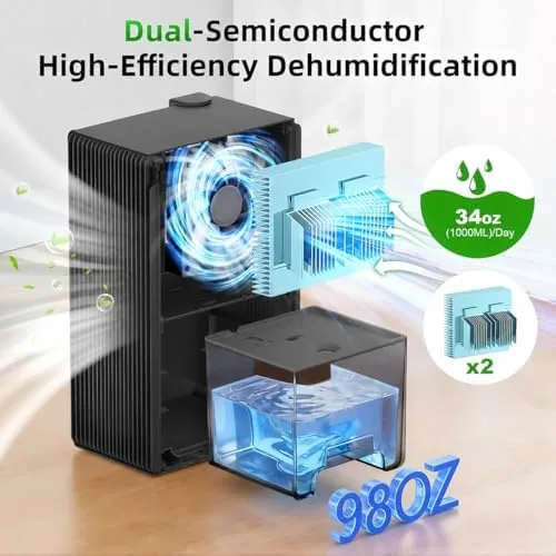 Close look at the 98 OZ Small Dehumidifier for Home 1000 Sq Ft, Quiet build quality