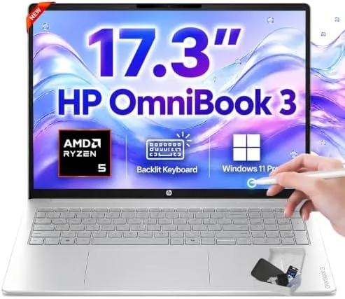 Overview of the HP OmniBook 3 17.3" Touchscreen Laptop, AMD Ryzen 5 130