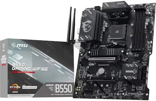 Top down view of the MSI B550 Gaming WIFI6E ATX motherboard
