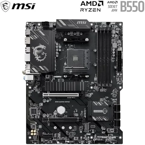 Close-up of the MSI B550 motherboard CPU socket and power delivery