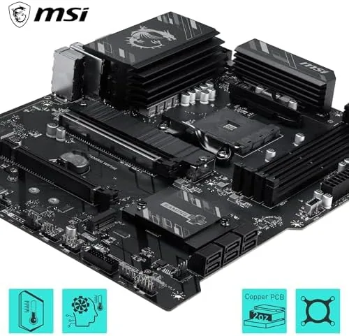 The MSI B550 motherboard installed in a completed PC build