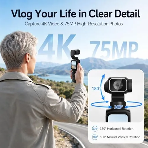 Close look at the 4K Vlogging Camera for YouTube, 75MP Pocket Camera with 330° build quality