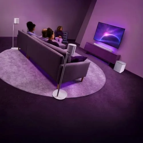 Close up of the fabric finish and the two soundbar mount options included in the bundle