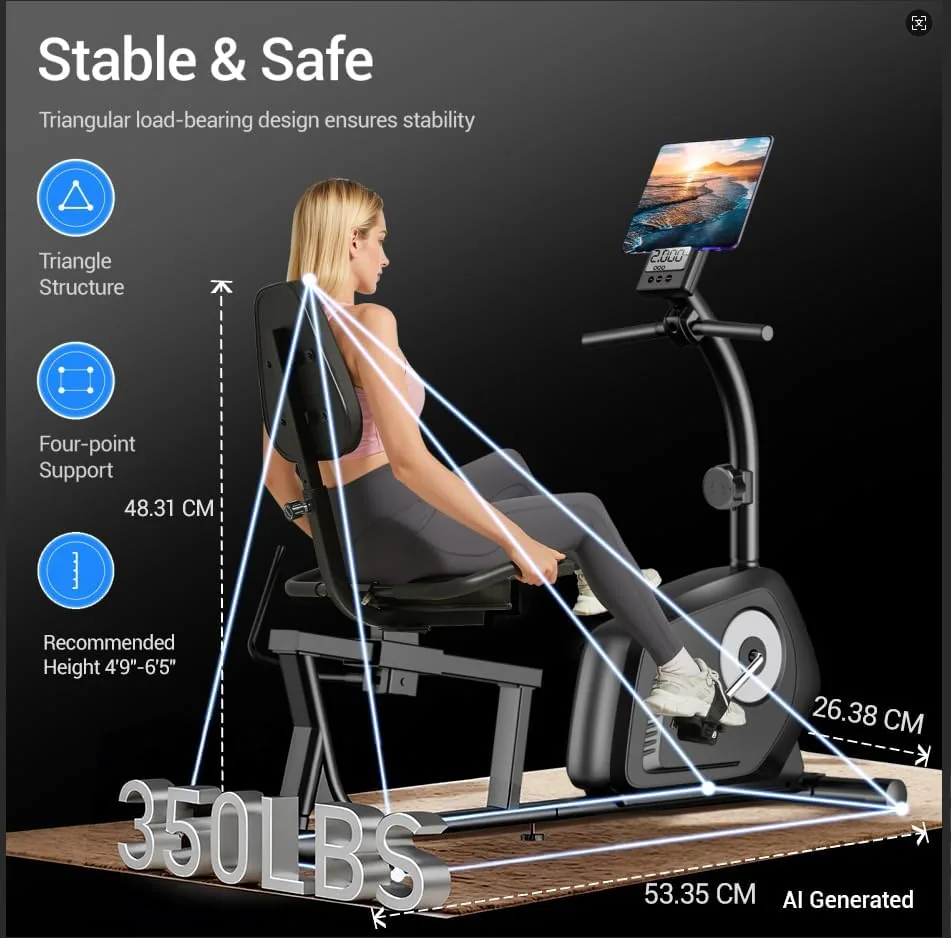 padded seat and backrest on the recumbent exercise bike